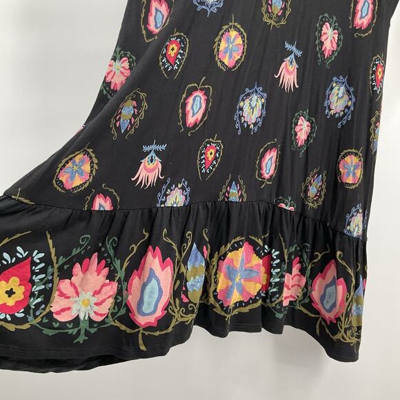 DESIGUAL Boho Floral V-neck Black Dress XL Fairy Whymsigoth - Picture 6 of 13